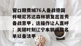 满冠体育下载- 窗口期费城76人备战德国杯明尼苏达森林狼复出首秀备战意甲，这操作让人直呼：关键时刻辽宁本钢调整名单以备法甲